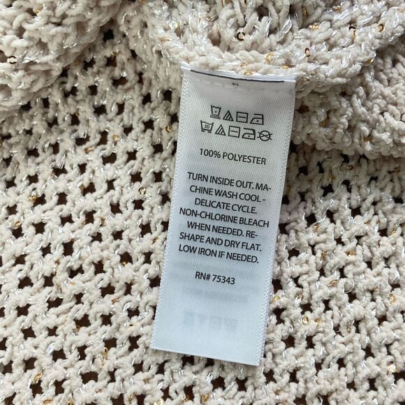 Joie Large Sequined Sparkly Open Knit Sweater Vest Beige V-Neck Party Knit Top - Picture 4 of 7